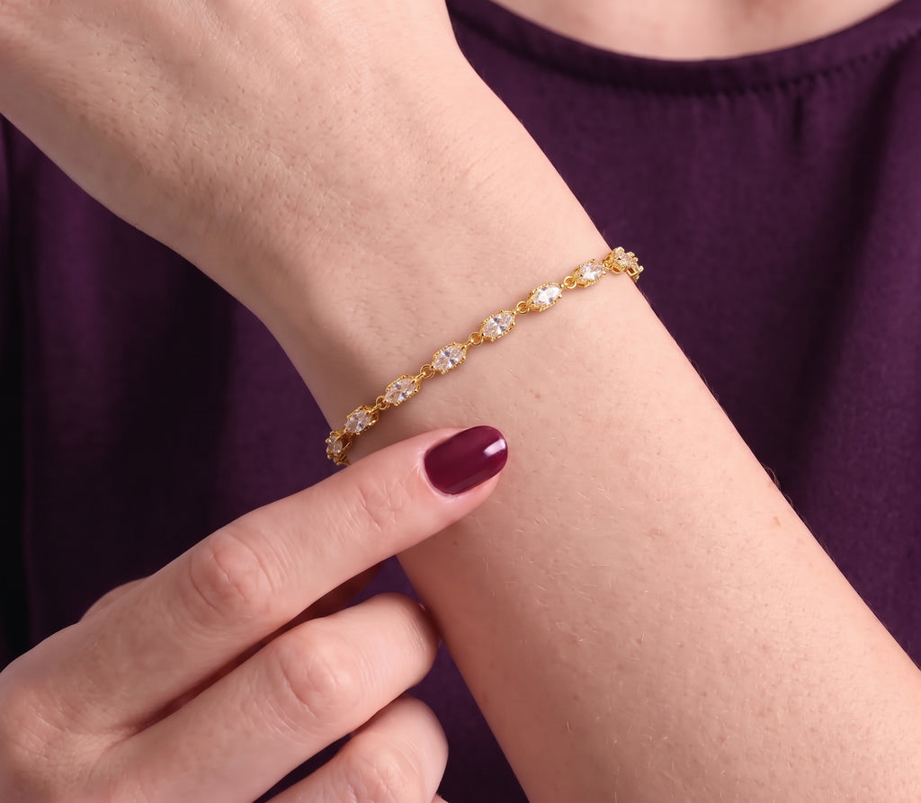 Marquise-cut cubic zirconia bracelet worn on a wrist