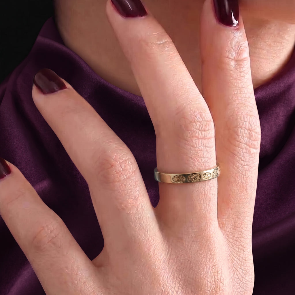Birth flower ring worn on the ring finger