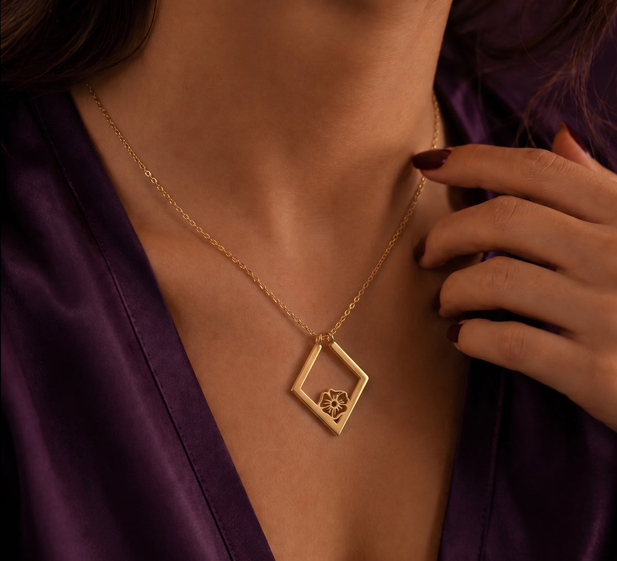 Birth flower ring holder necklace worn on the chest