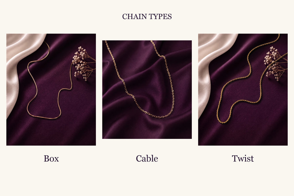Comparison of the three chain types: Box, Cable and Twist